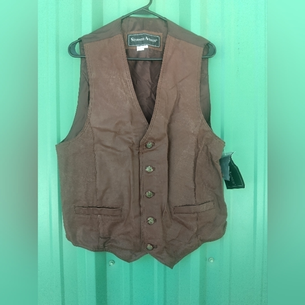 Men's Seventh Avenue Brown Leather Vest New Old Stock Size Large